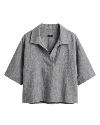 Box Fit Linen Polo - Kimono Inspired Gray