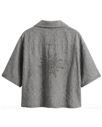 Box Fit Linen Polo - Kimono Inspired Gray